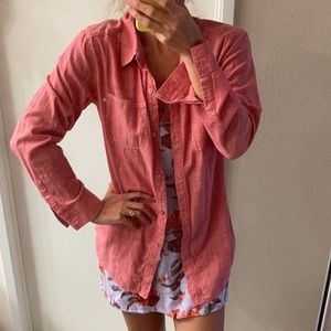 Free people chambray crochet back button down